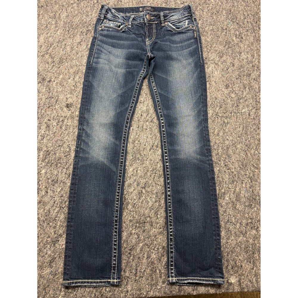 Silver Jeans Co Aiko Low Straight Leg Dark Wash Denim Jeans W28 L32 L82414SJB402